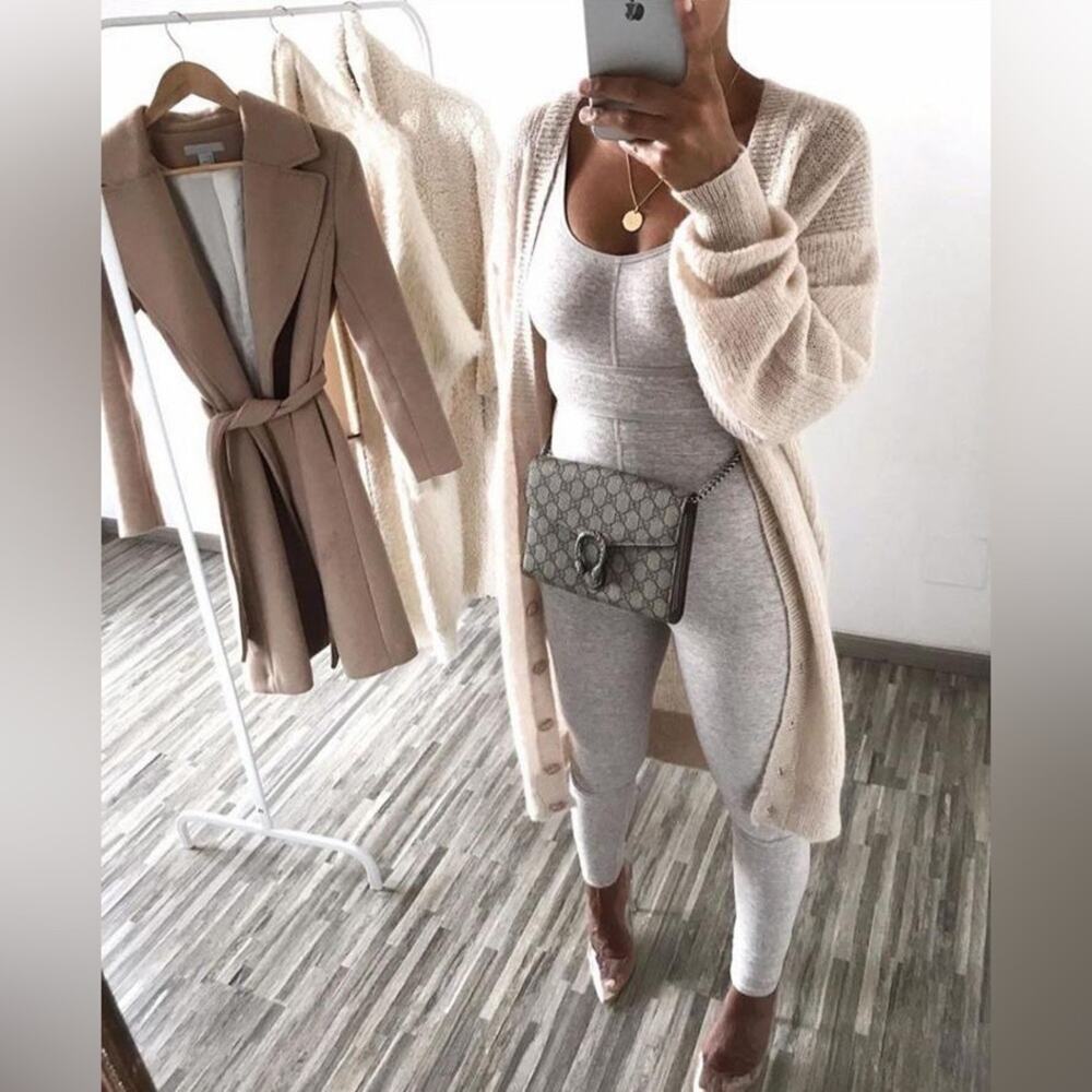 HOUSE OF CB Zinnia Stone Marl Grey-Beige Waist Cinching Soft Stretch Jumpsuit